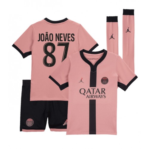 Fotbalové Dres Paris Saint-Germain Joao Neves #87 Dětské Alternativní 2024-25 Krátký Rukáv (+ trenýrky)